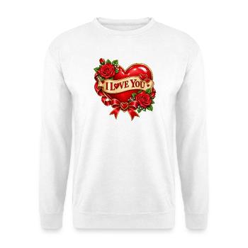 I Love You Herzbanner - Unisex Pullover - Weiß - Vorne - Alina (178cm) & Michal (187cm)