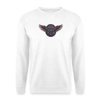 Steampunk Eulen Uhrwerk - Unisex Pullover - Weiß - Vorne - Alina (178cm) & Michal (187cm)