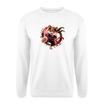 Ninja-Hamster – Kleiner Kämpfer - Unisex Pullover - Weiß - Vorne - Alina (178cm) & Michal (187cm)