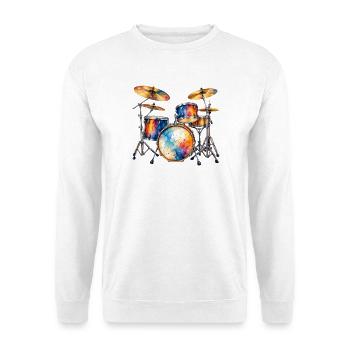 Farbexplosion Schlagzeug-Set - Unisex Pullover - Weiß - Vorne - Alina (178cm) & Michal (187cm)