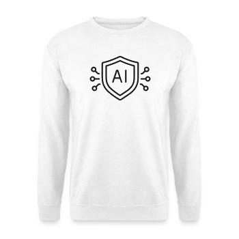 KI-Sicherheitsschildlinien-Symbol - Unisex Pullover - Weiß - Vorne - Alina (178cm) & Michal (187cm)