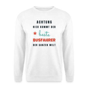 Bester Busfahrer der Welt - Geschenk Busfahrer - Unisex Pullover - Weiß - Vorne - Alina (178cm) & Michal (187cm)