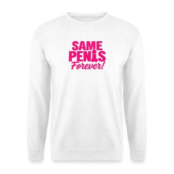 Gleicher Penis für immer JGA - Unisex Pullover - Weiß - Vorne - Alina (178cm) & Michal (187cm)