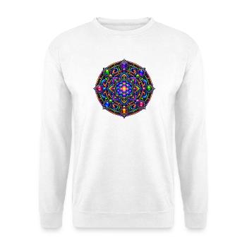 Kosmische Blume Mandala - Unisex Pullover - Weiß - Vorne - Alina (178cm) & Michal (187cm)