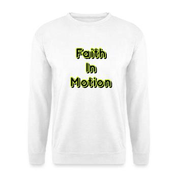 Faith in Motion Neon-Typografie - Unisex Pullover - Weiß - Vorne - Alina (178cm) & Michal (187cm)