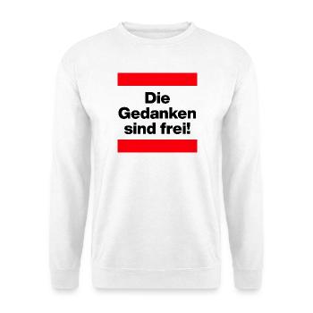 DIE GEDANKEN SIND FREI! GEGEN MAULKÖRBE FÜR FRIEDE - Unisex Pullover - Weiß - Vorne - Alina (178cm) & Michal (187cm)