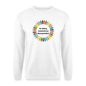 FÜR HALTUNG, DEMOKRATIE UND MEINUNGSFREIHEIT! - Unisex Pullover - Weiß - Vorne - Alina (178cm) & Michal (187cm)