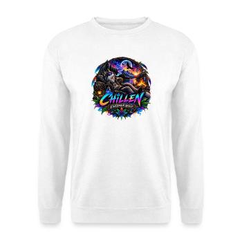Chillen Wolf am Lagerfeuer Psychedelic Shirt - Unisex Pullover - Weiß - Vorne - Alina (178cm) & Michal (187cm)