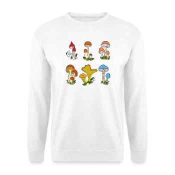 Pilze farbig - Unisex Pullover - Weiß - Vorne - Alina (178cm) & Michal (187cm)