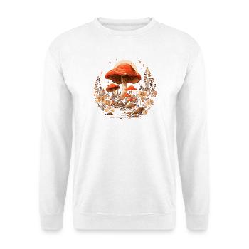 Magische Pilze Waldweg Cottagecore Natur - Unisex Pullover - Weiß - Vorne - Alina (178cm) & Michal (187cm)