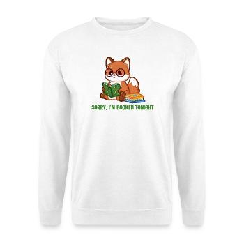 Fuchs mit Brille und Büchern - Sorry, I'm booked - Unisex Pullover - Weiß - Vorne - Alina (178cm) & Michal (187cm)