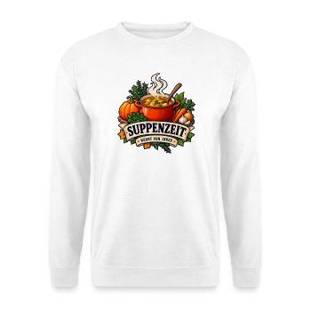 Suppenzeit – Wärmt von innen - Unisex Pullover - Weiß - Vorne - Alina (178cm) & Michal (187cm)