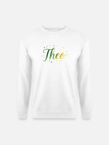 Name Theo Watercolor – Grüner Farbverlauf Design - Unisex Pullover - Weiß