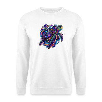 Kosmische Schildkröte auf Reisen - Unisex Pullover - Weiß - Vorne - Alina (178cm) & Michal (187cm)