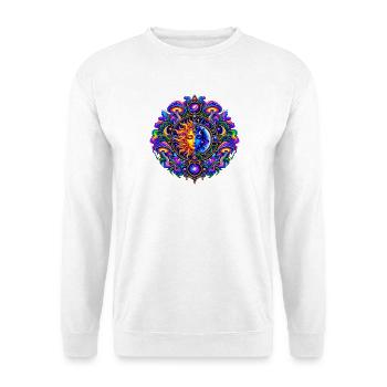 Sonne Mond Mandala - Unisex Pullover - Weiß - Vorne - Alina (178cm) & Michal (187cm)
