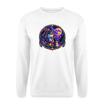 Kosmischer Wolf im Mondlicht - Unisex Pullover - Weiß - Vorne - Alina (178cm) & Michal (187cm)