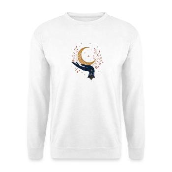 Himmlische Hand mit Mond – Celestial Dark Academia - Unisex Pullover - Weiß - Vorne - Alina (178cm) & Michal (187cm)