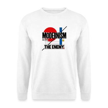 Modernismus ist nicht der Feind - Unisex Pullover - Weiß - Vorne - Alina (178cm) & Michal (187cm)