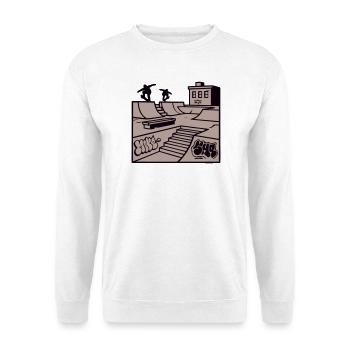 Skatepark Rampe Illustration - Unisex Pullover - Weiß - Vorne - Alina (178cm) & Michal (187cm)