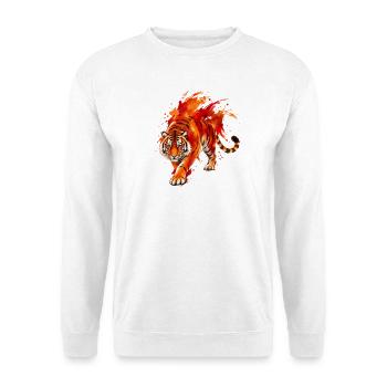 Wasserfarbiger Tigerimpression - Unisex Pullover - Weiß - Vorne - Alina (178cm) & Michal (187cm)