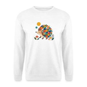 Geometrischer Igel im Regenbogenmuster - Unisex Pullover - Weiß - Vorne - Alina (178cm) & Michal (187cm)