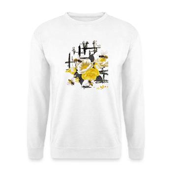 Blüten mit Bienen - Unisex Pullover - Weiß - Vorne - Alina (178cm) & Michal (187cm)
