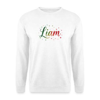 Name Liam Watercolor – Bunter Farbverlauf Design - Unisex Pullover - Weiß - Vorne - Alina (178cm) & Michal (187cm)