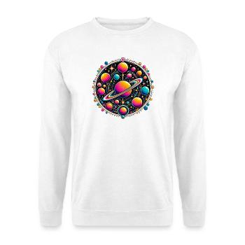 Kosmische Planeten Neon - Unisex Pullover - Weiß - Vorne - Alina (178cm) & Michal (187cm)