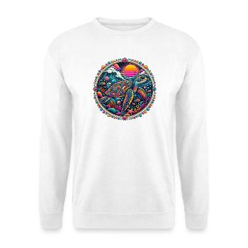 Psychedelische Meeresschildkröte - Unisex Pullover - Weiß - Vorne - Alina (178cm) & Michal (187cm)