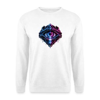 Kosmisches Auge Geometrie - Unisex Pullover - Weiß - Vorne - Alina (178cm) & Michal (187cm)