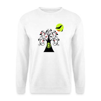 Baum mit Eule Halloween - Unisex Pullover - Weiß - Vorne - Alina (178cm) & Michal (187cm)
