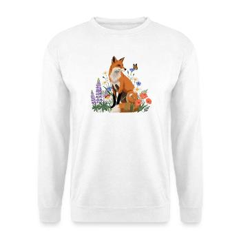Fuchs in Blumenwiese - Unisex Pullover - Weiß - Vorne - Alina (178cm) & Michal (187cm)