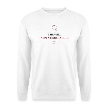 Pferd. Nicht verhandelbar. | Pferdereit-T-Shirt - Unisex Pullover - Weiß - Vorne - Alina (178cm) & Michal (187cm)