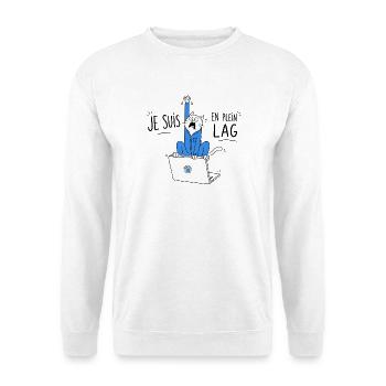 Ich stecke mitten im Lag – Geek Chat - Unisex Pullover - Weiß - Vorne - Alina (178cm) & Michal (187cm)