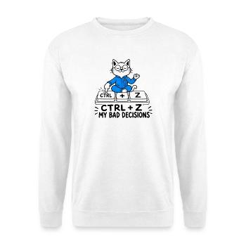 STRG + Z Meine schlechten Entscheidungen – Chat-Geek - Unisex Pullover - Weiß - Vorne - Alina (178cm) & Michal (187cm)