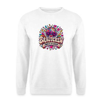 Brautcrew – Konfetti im Herzen - Unisex Pullover - Weiß - Vorne - Alina (178cm) & Michal (187cm)