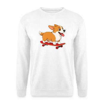 Corgi-Hundeskateboards wie ein echter Profi - Unisex Pullover - Weiß - Vorne - Alina (178cm) & Michal (187cm)