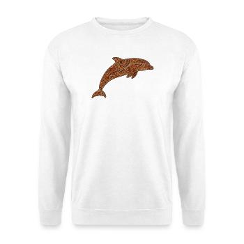 Delfin_braun - Unisex Pullover - Weiß - Vorne - Alina (178cm) & Michal (187cm)