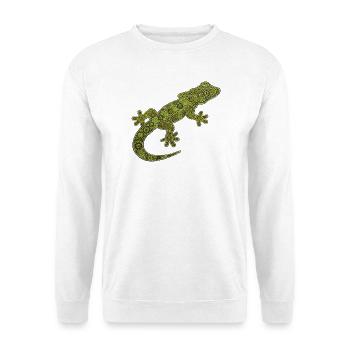 Gecko_gruen - Unisex Pullover - Weiß - Vorne - Alina (178cm) & Michal (187cm)