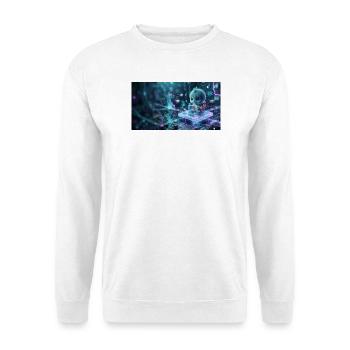 Cute Baby Alien Astronaut on Futuristic Microchip - Unisex Pullover - Weiß - Vorne - Alina (178cm) & Michal (187cm)