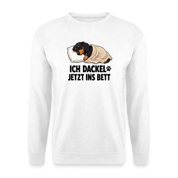 Ich Dackel Jetzt Ins Bett Schlafender Dackel - Unisex Pullover - Weiß - Vorne - Alina (178cm) & Michal (187cm)