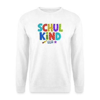 Schulkind – Buntes Design zur Einschulung - Unisex Pullover - Weiß - Vorne - Alina (178cm) & Michal (187cm)