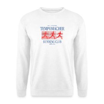 Tempomacher Running Club – Marathon Laufen Spruch - Unisex Pullover - Weiß - Vorne - Alina (178cm) & Michal (187cm)