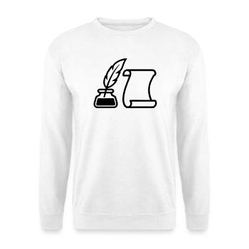 Federkiel Tinte Schriftrolle Icon - Unisex Pullover - Weiß - Vorne - Alina (178cm) & Michal (187cm)