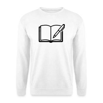 Offenes Buch Kugelschreiber Logo - Unisex Pullover - Weiß - Vorne - Alina (178cm) & Michal (187cm)