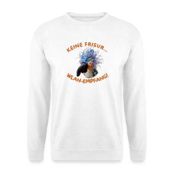 Krallo Kreisch™'s WLAN-Empfang statt(liche) Frisur - Unisex Pullover - Weiß - Vorne - Alina (178cm) & Michal (187cm)
