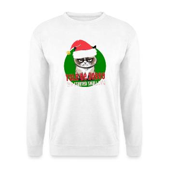Wütende Weihnachtskatze Weihnachtsmannhut-Smalltalk - Unisex Pullover - Weiß - Vorne - Alina (178cm) & Michal (187cm)