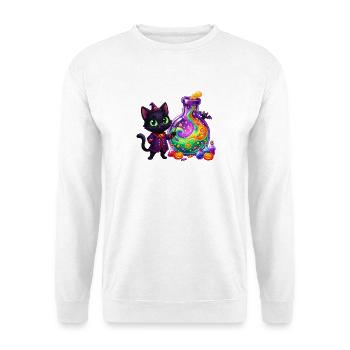 Niedlicher Schwarzer Katzenzauberer Zaubertrank Halloween - Unisex Pullover - Weiß - Vorne - Alina (178cm) & Michal (187cm)