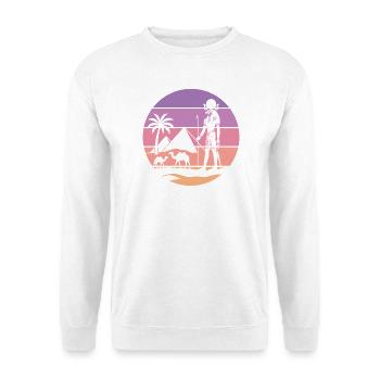 Horus, Falkengott — ägyptischer pinker Sonnenuntergang - Unisex Pullover - Weiß - Vorne - Alina (178cm) & Michal (187cm)