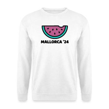Mallorca Melone Neon Logo - Unisex Pullover - Weiß - Vorne - Alina (178cm) & Michal (187cm)